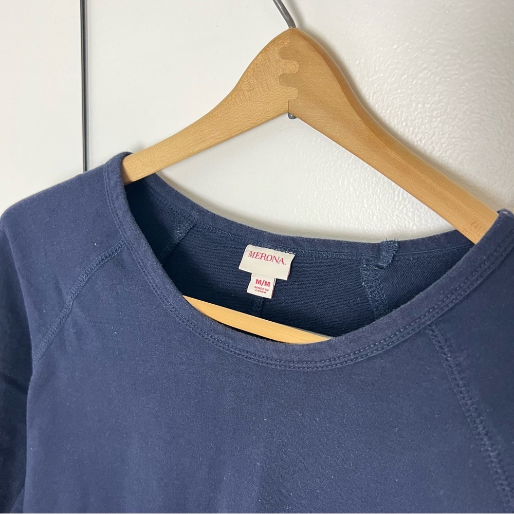 Woman’s Size M Merona Sweatshirt Dress Cotton Blend Navy Blue Midi Length - Picture 2 of 6